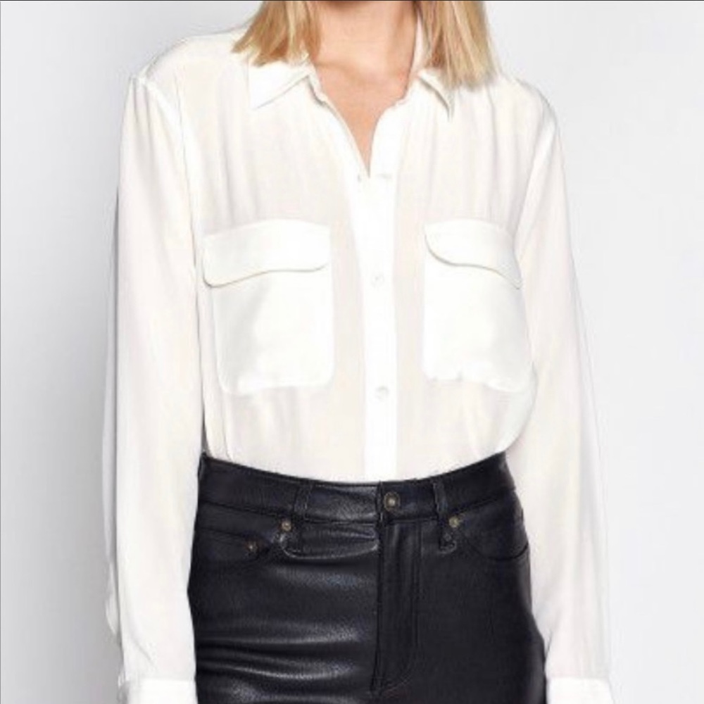 Equipment Ivory Cream Slim Signature 100% Silk Blouse